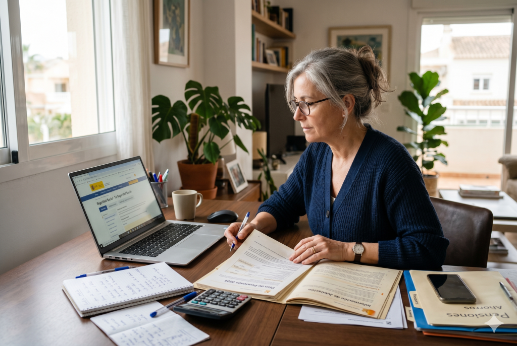 Женщина самостоятельно изучает пенсионные документы и онлайн-сервисы в Израиле